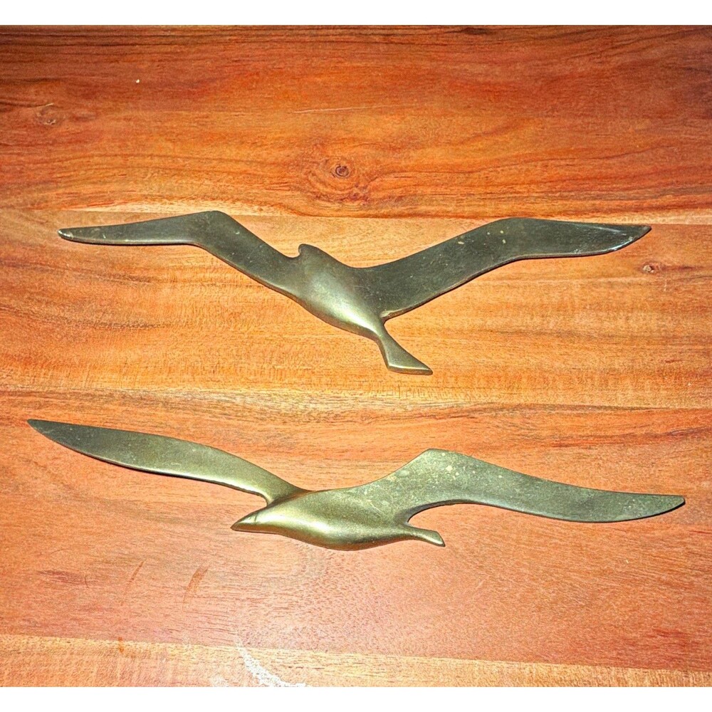 MCM Mid-Century Modern Brass Metal Flying Seagull Bird Wall Art Set of 2